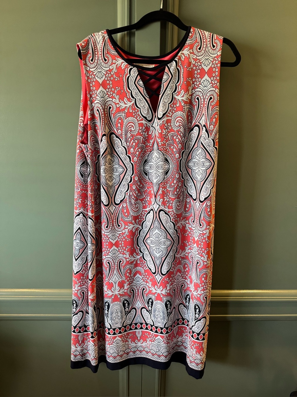 Coral and Midnight Blue Paisley Sleeveless Shift Dress